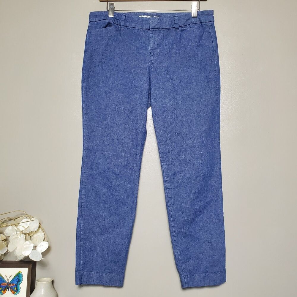 Old Navy Pixie Pants Size 10 Blue Cotton Linen Mid Rise Ankle Stretch 2017